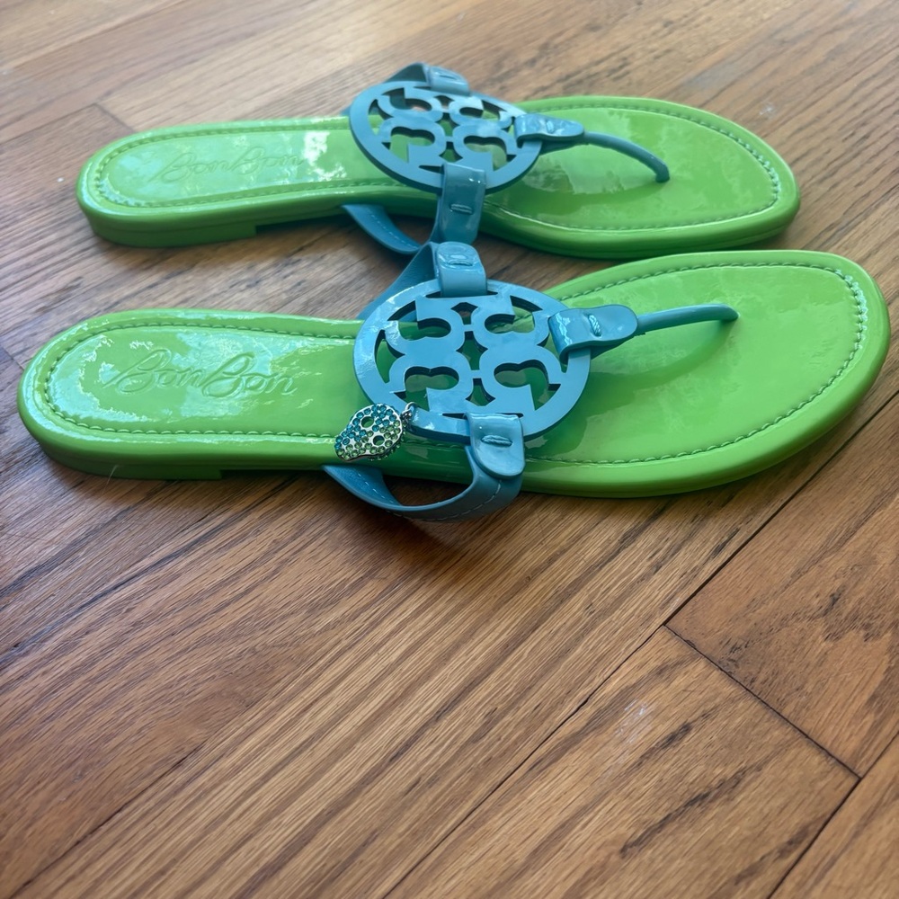 Tory Burch x BonBon Women's Miller Sandals Pineapple Blueberry Green Blue 10 - Picture 8 of 11